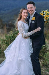 Charming Long Sleeves V-Neck Garden Lace A-Line Wedding Dress